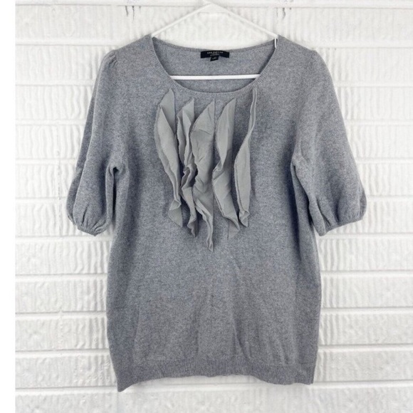 ANN TAYLOR Gray Cashmere Short Sleeve Sweater Top Medium - Picture 1 of 6